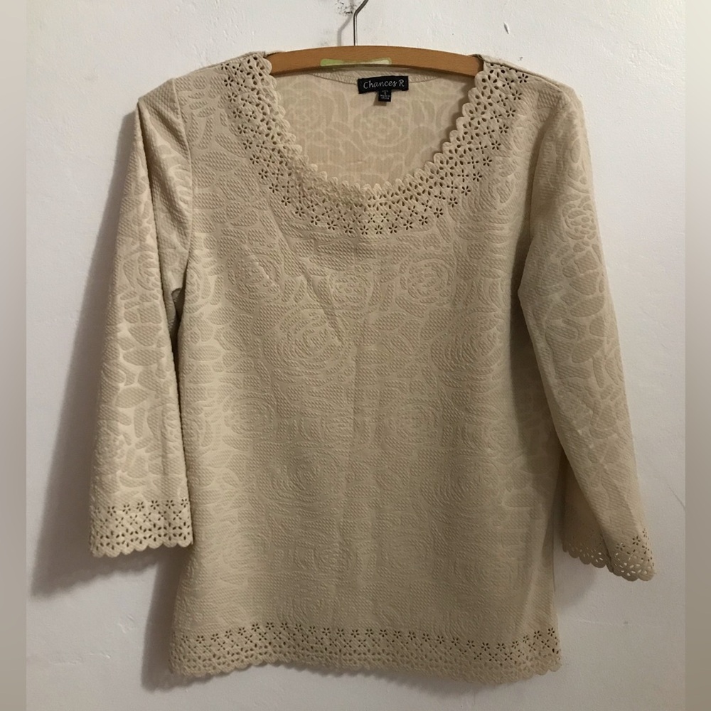 Chances R Women's Sweater Cream White Textured 3/4 Sleeve Size Small